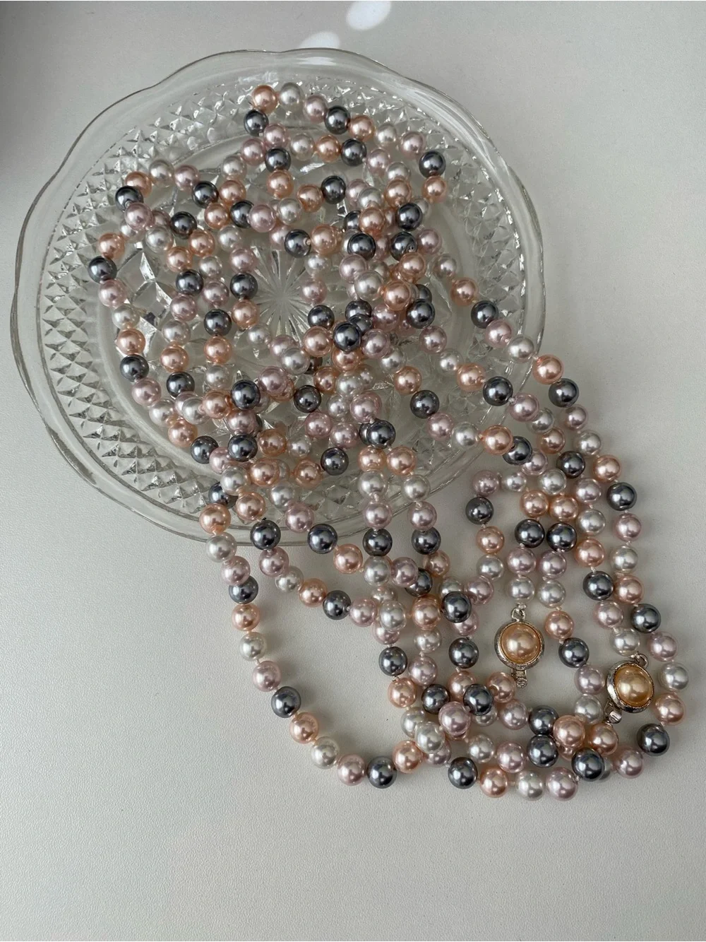 Multi-Color Pearl Strand Necklace - Elegant Pink, Silver & Champagne Pearls